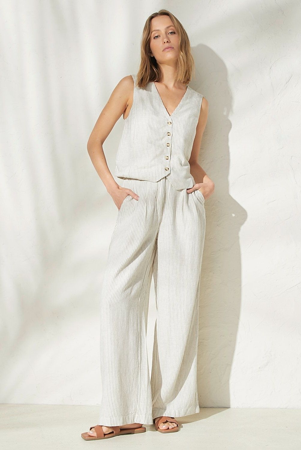 MANGO - Blazer Traje Lino Rayas Mujer Mango