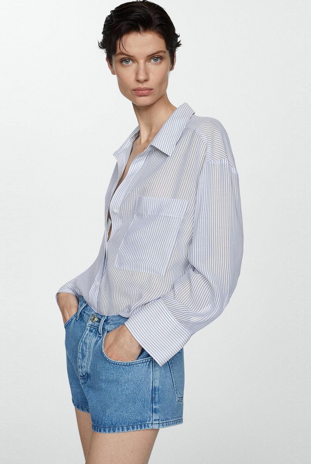 MANGO - Camisa Rayas Bolsillo Mujer Mango