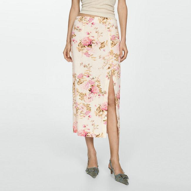 MANGO - Falda Lino Abertura Mujer Mango