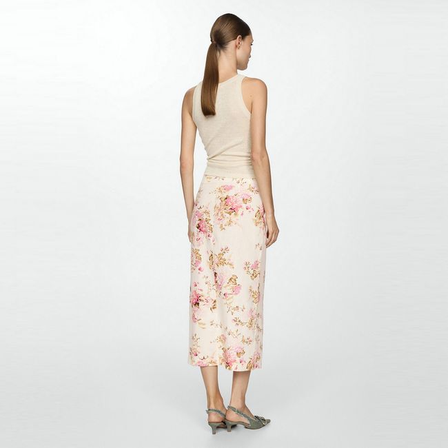 MANGO - Falda Lino Abertura Mujer Mango