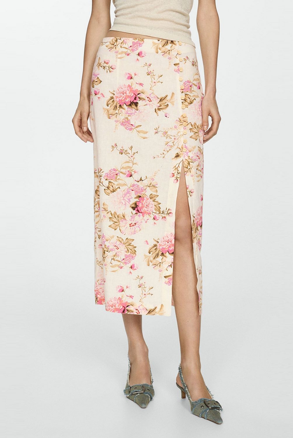 MANGO - Falda Lino Abertura Mujer Mango