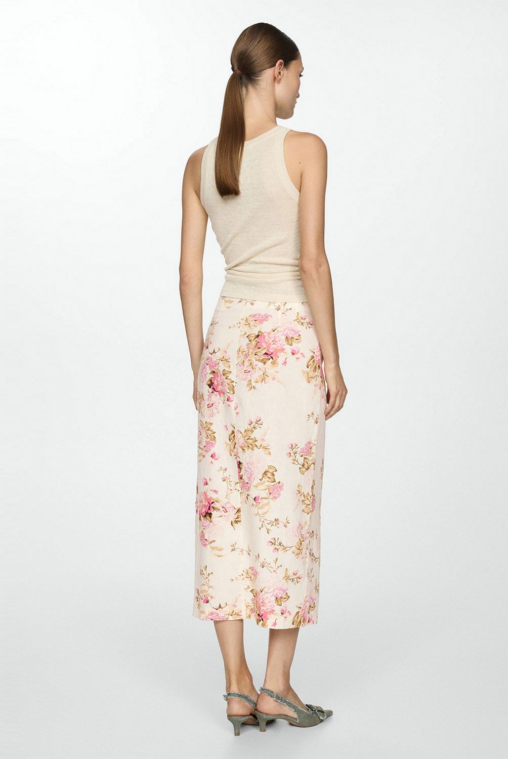 MANGO - Falda Lino Abertura Mujer Mango