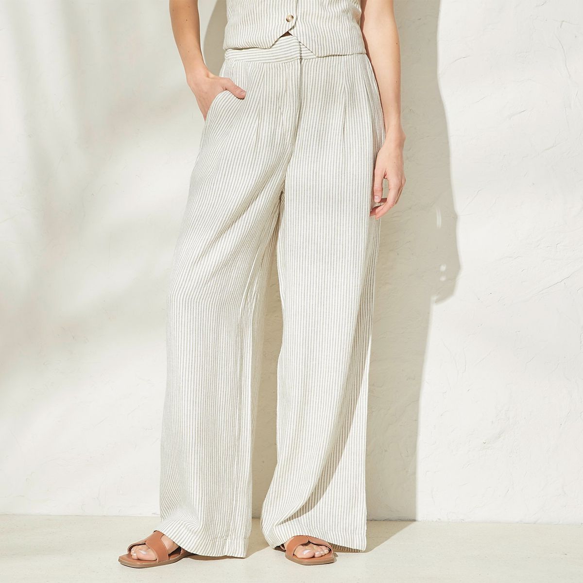 MANGO - Pantalón Traje Lino Rayas Mujer Mango