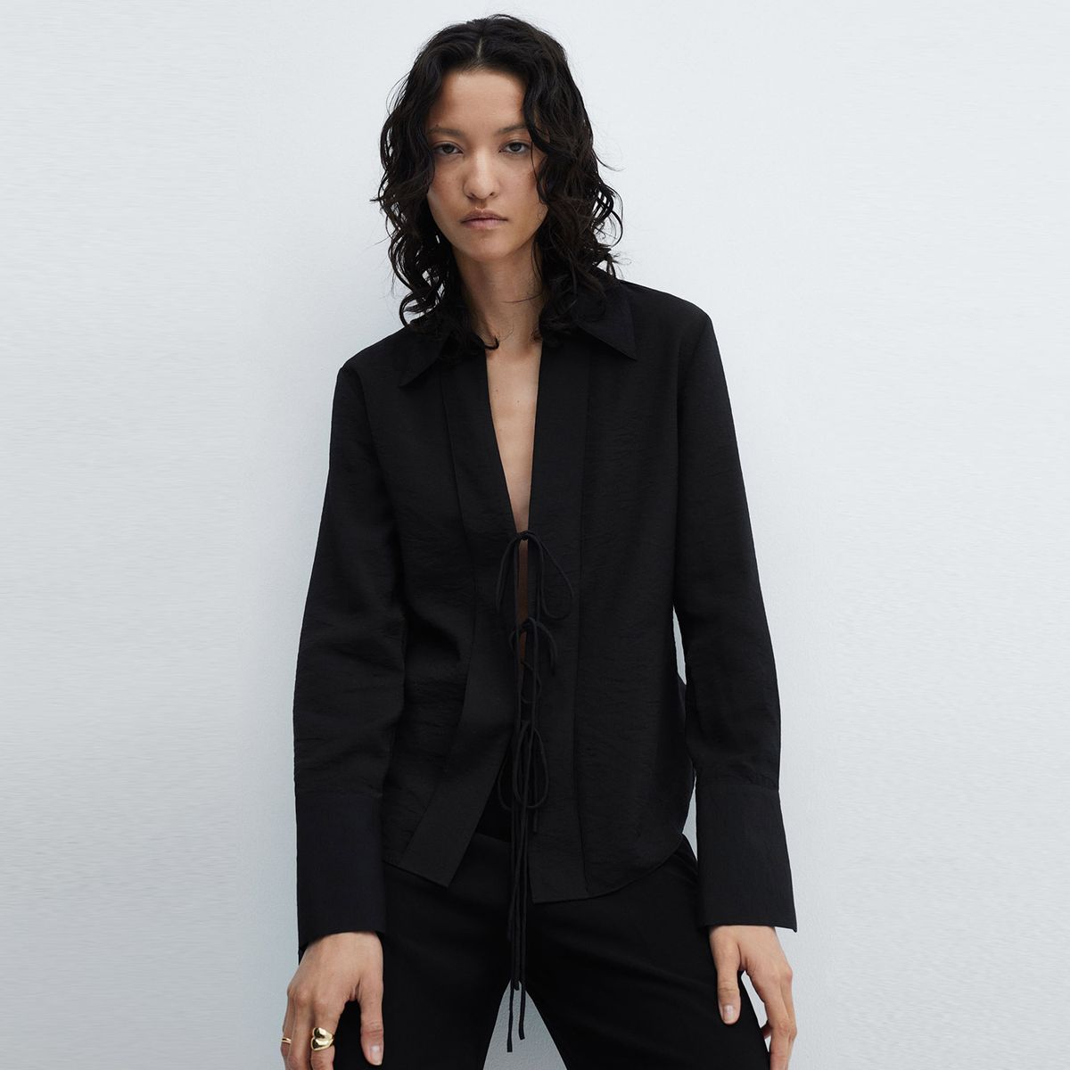 MANGO - Blusa Fluida Lazos Mujer Mango