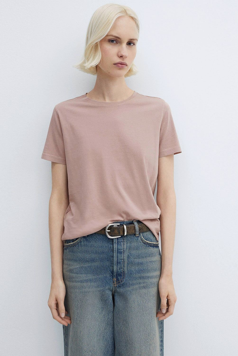 MANGO - Polera Lavada Cuello Redondo Mujer Mango