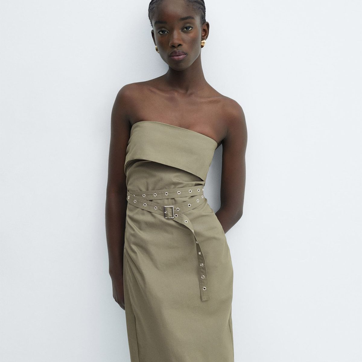 MANGO - Vestido Palabra De Honor Cinturón Mujer Mango