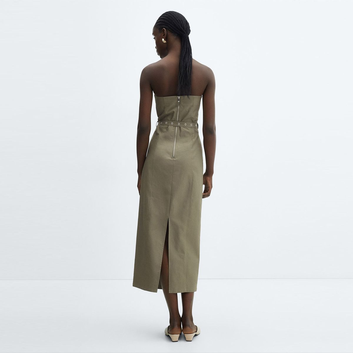 MANGO - Vestido Palabra De Honor Cinturón Mujer Mango