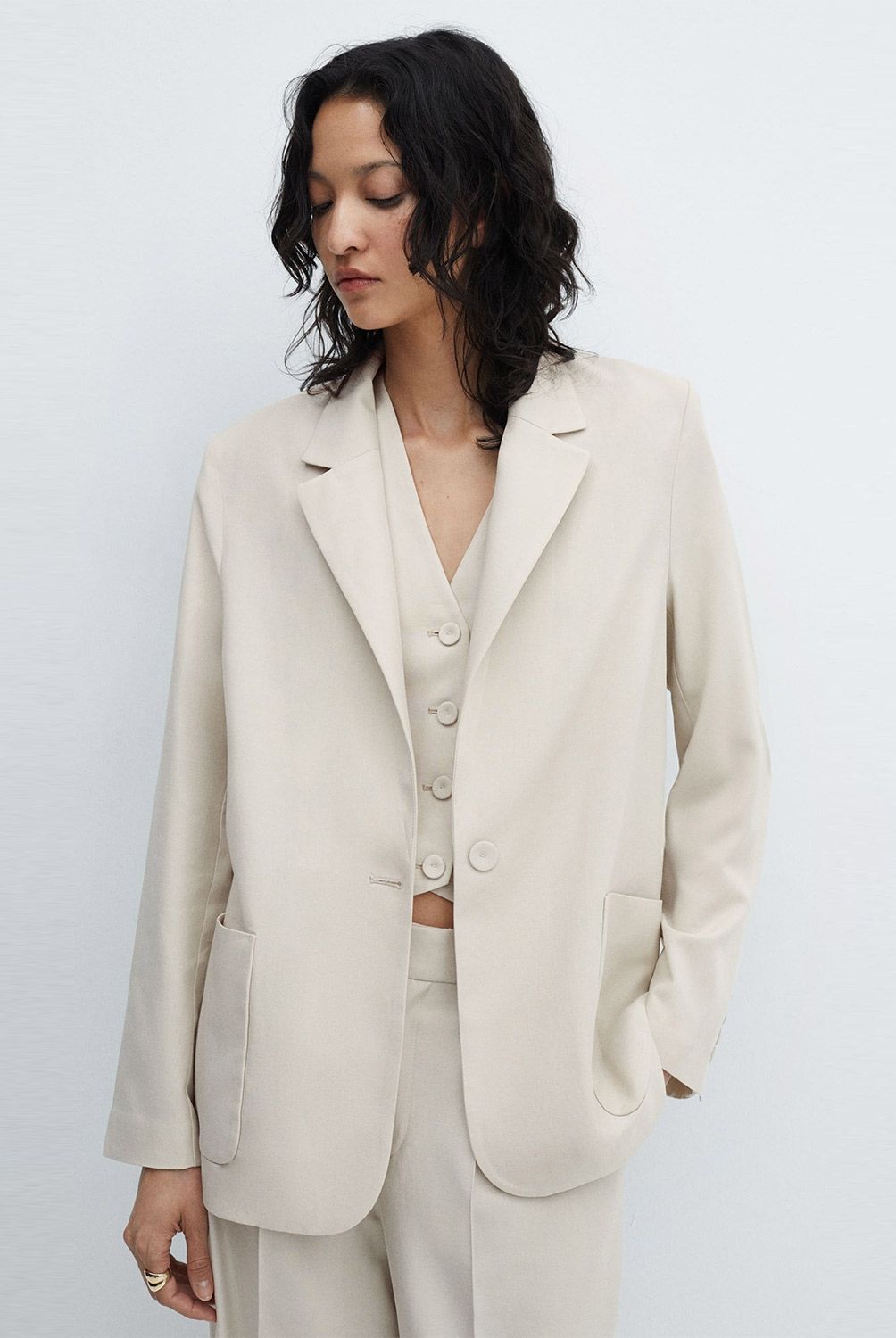 MANGO - Blazer Traje Bolsillos Mujer Mango