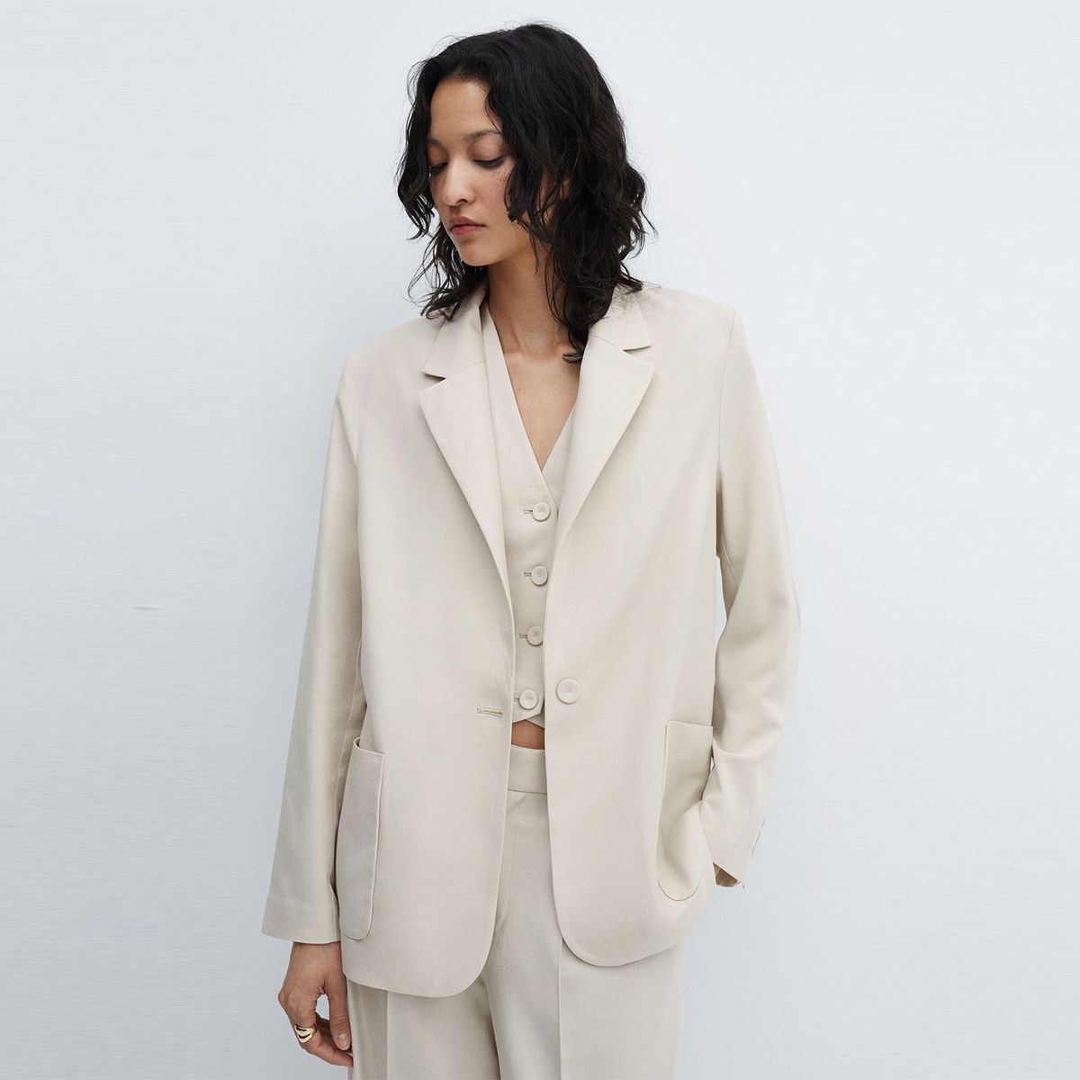 MANGO - Blazer Traje Bolsillos Mujer Mango