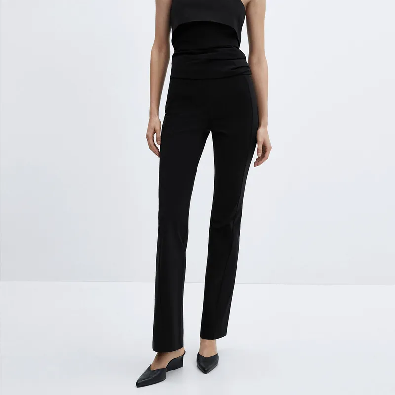 MANGO - Pantalón Recto Tiro Alto Mujer Mango