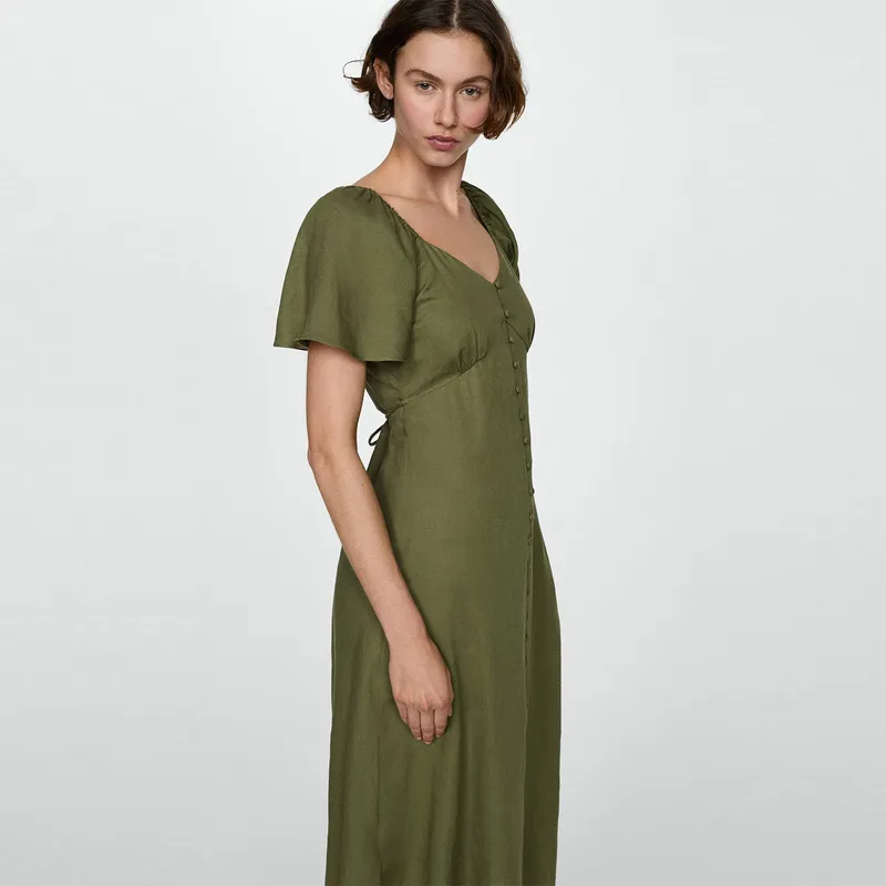 MANGO - Vestido Lino Botones Mujer Mango