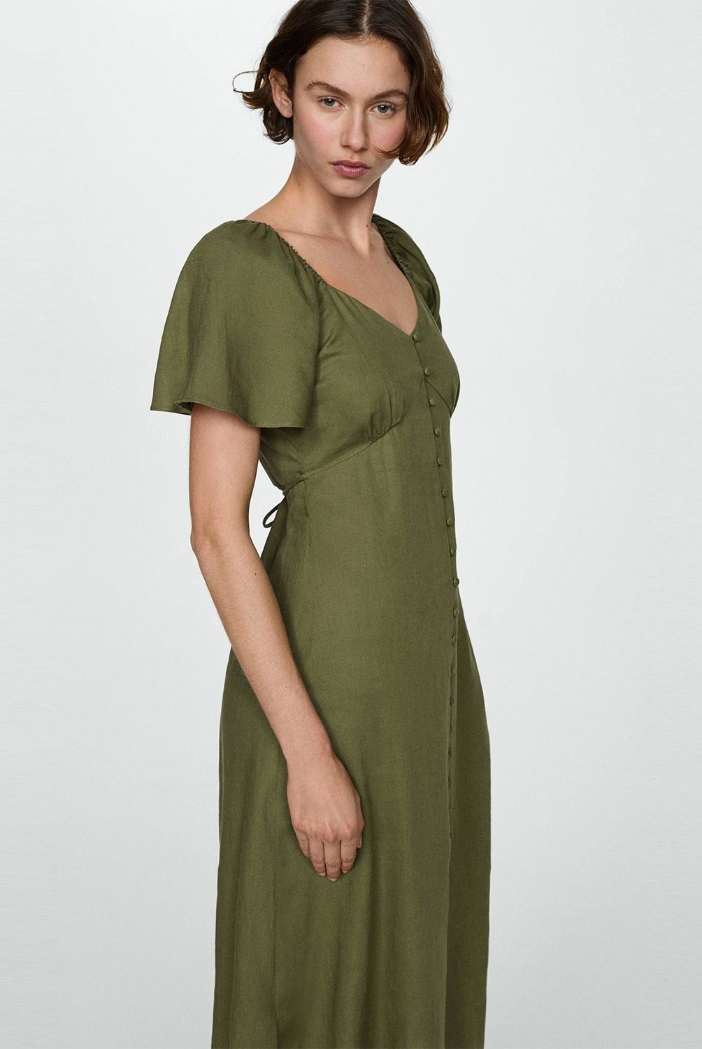 MANGO - Vestido Lino Botones Mujer Mango