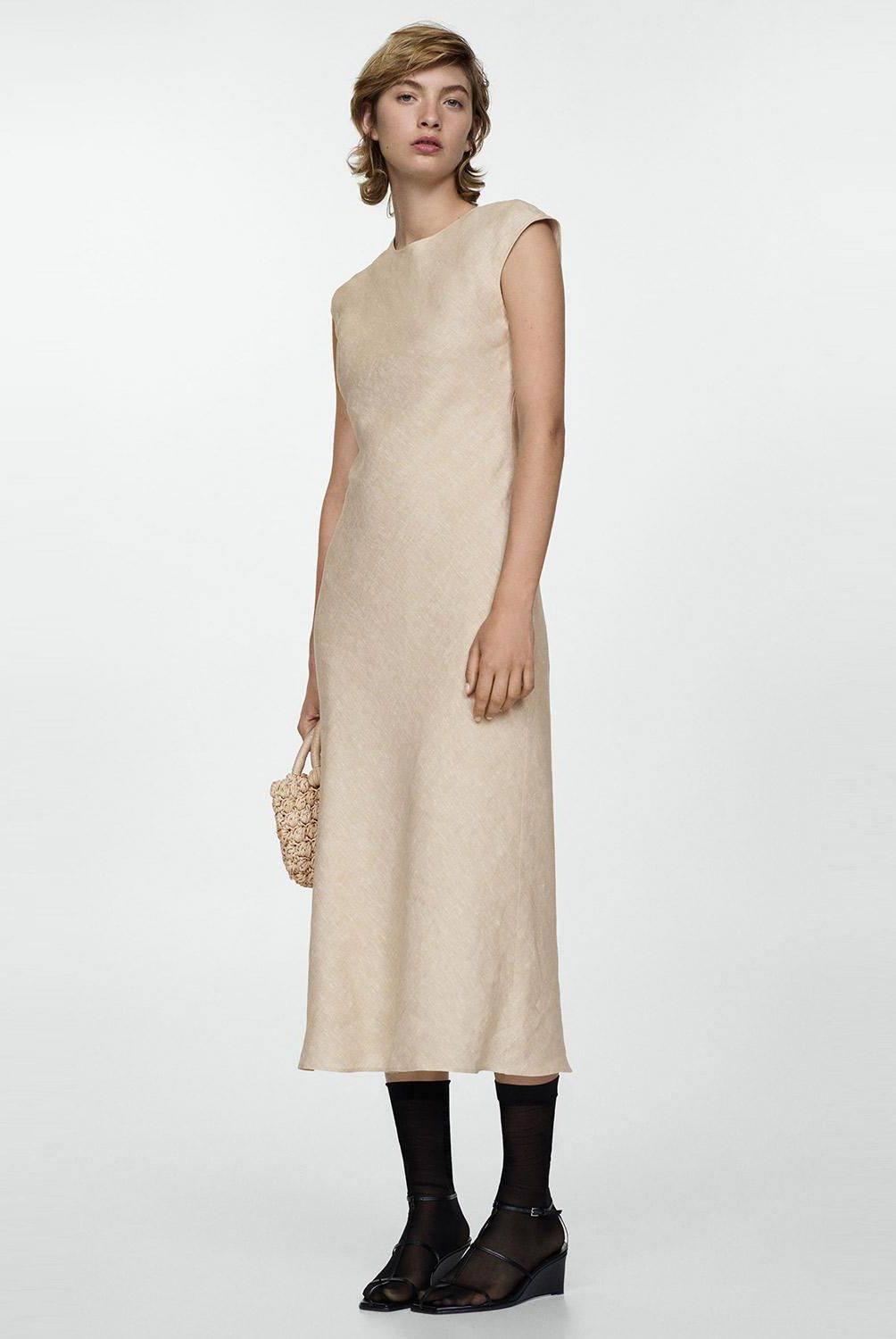 MANGO - Vestido Lino Espalda Abierta Mujer Mango