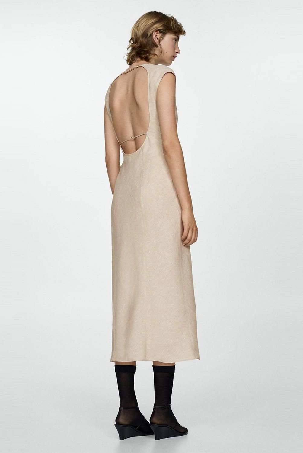 MANGO - Vestido Lino Espalda Abierta Mujer Mango