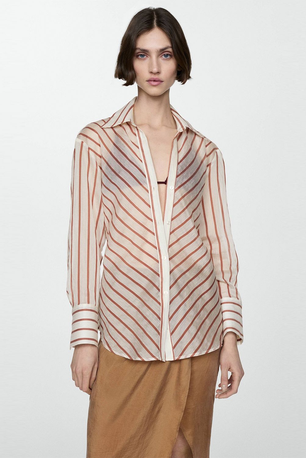 MANGO - Camisa Semitransparente Rayas Mujer Mango