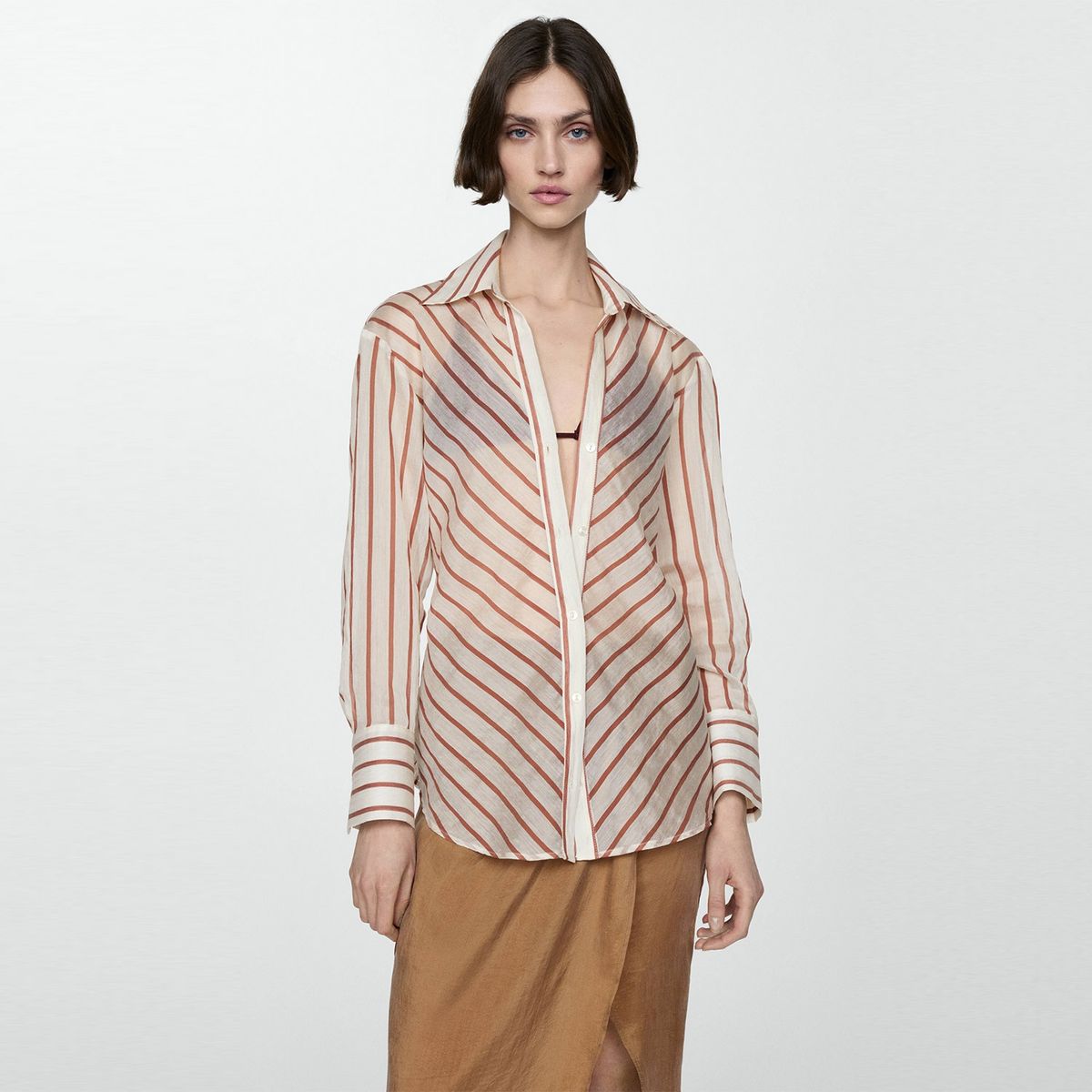 MANGO - Camisa Semitransparente Rayas Mujer Mango