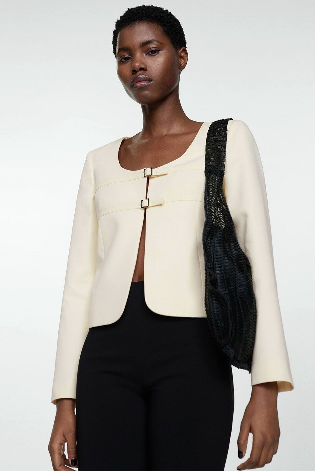 MANGO - Blazer Doble Hebilla Mujer Mango