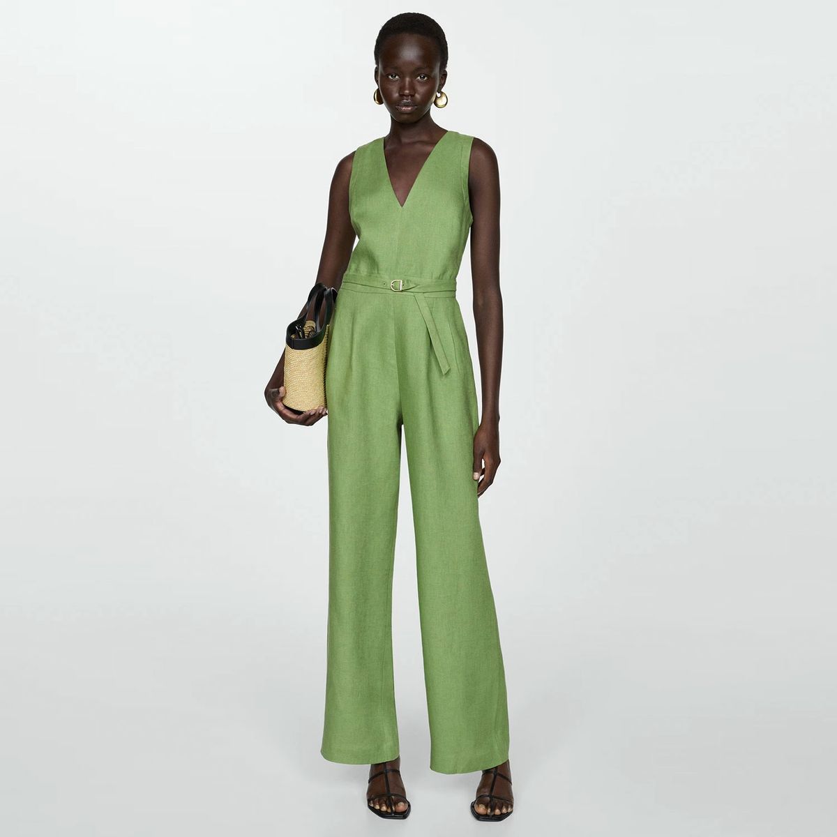 MANGO - Enterito 100% Lino Cinturón Mujer Mango