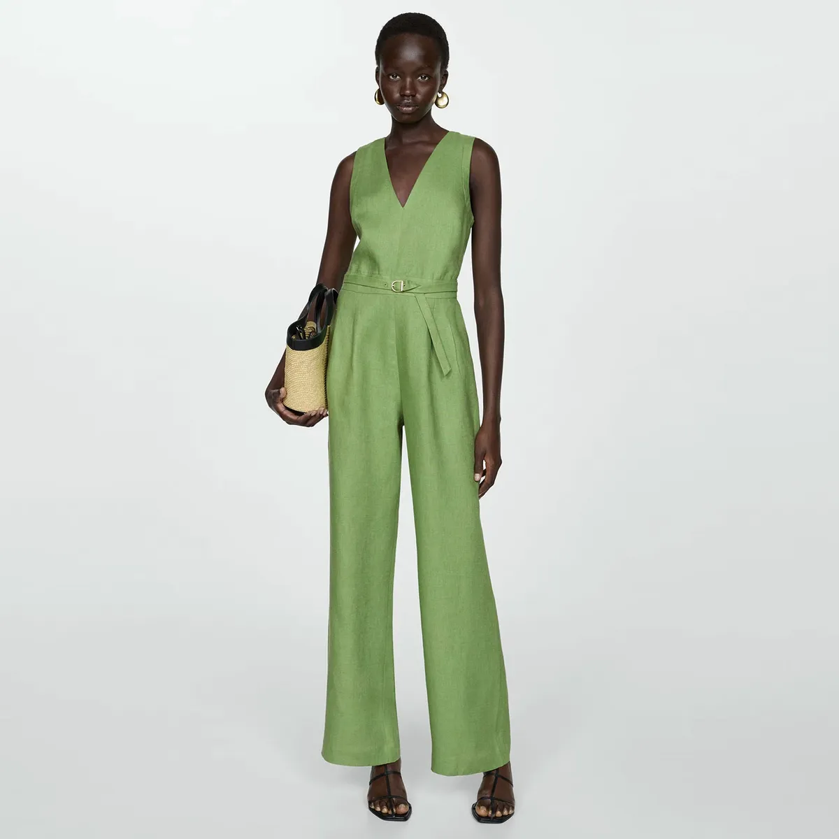 MANGO - Enterito 100% Lino Cinturón Mujer Mango