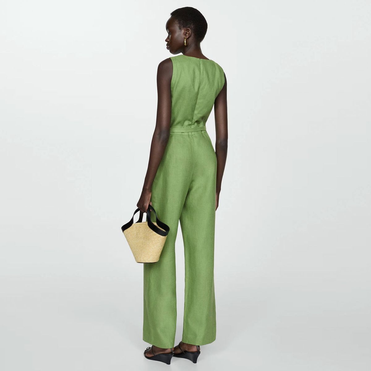 MANGO - Enterito 100% Lino Cinturón Mujer Mango