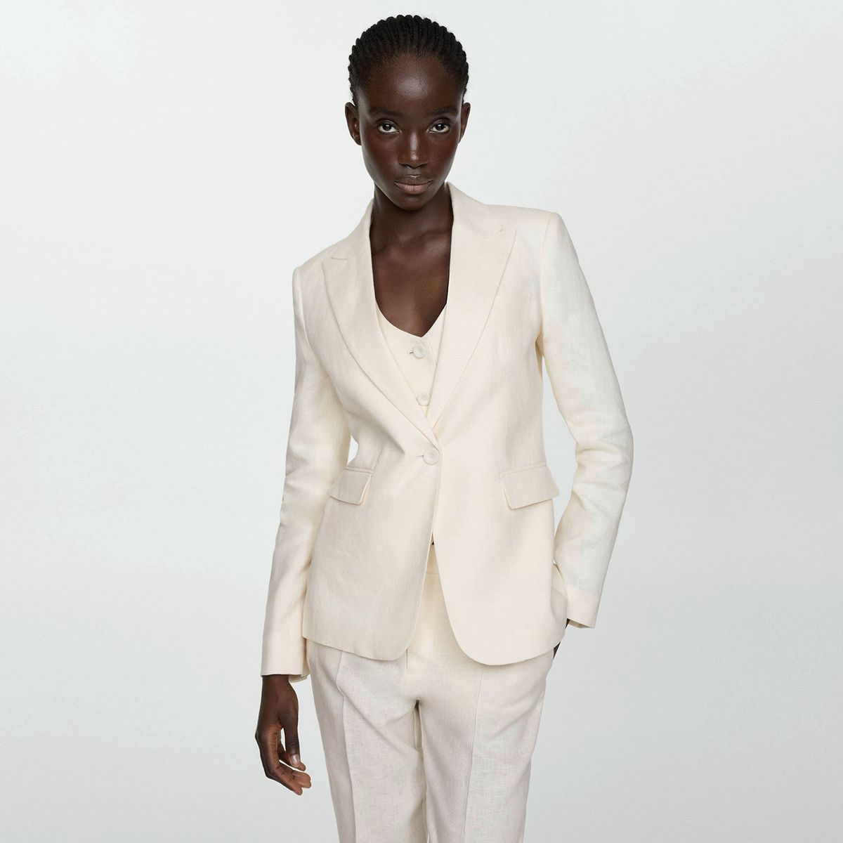 MANGO - Blazer Traje 100% Lino Mujer Mango