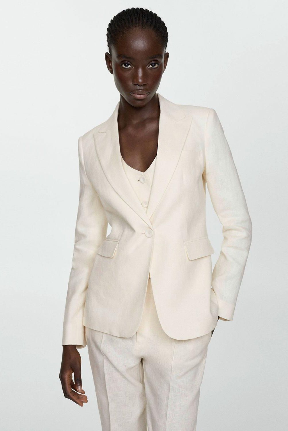 MANGO - Blazer Traje 100% Lino Mujer Mango