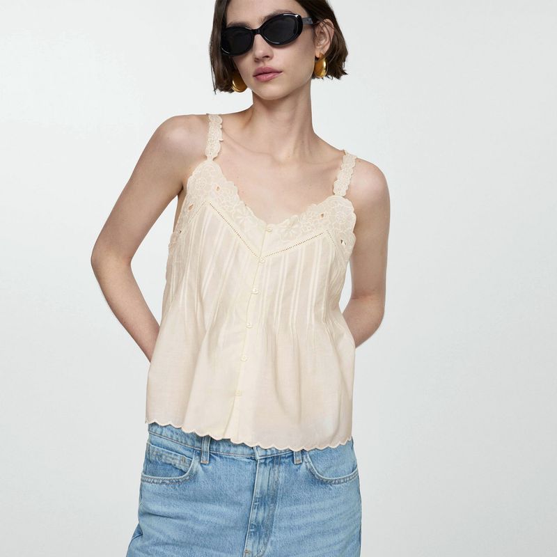 MANGO - Top Tirantes Bordado Mujer Mango