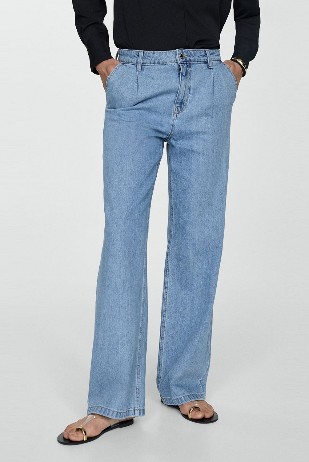 MANGO - Jeans Mujer Arletita Tiro Medio Wideleg Pinzas Mujer Mango