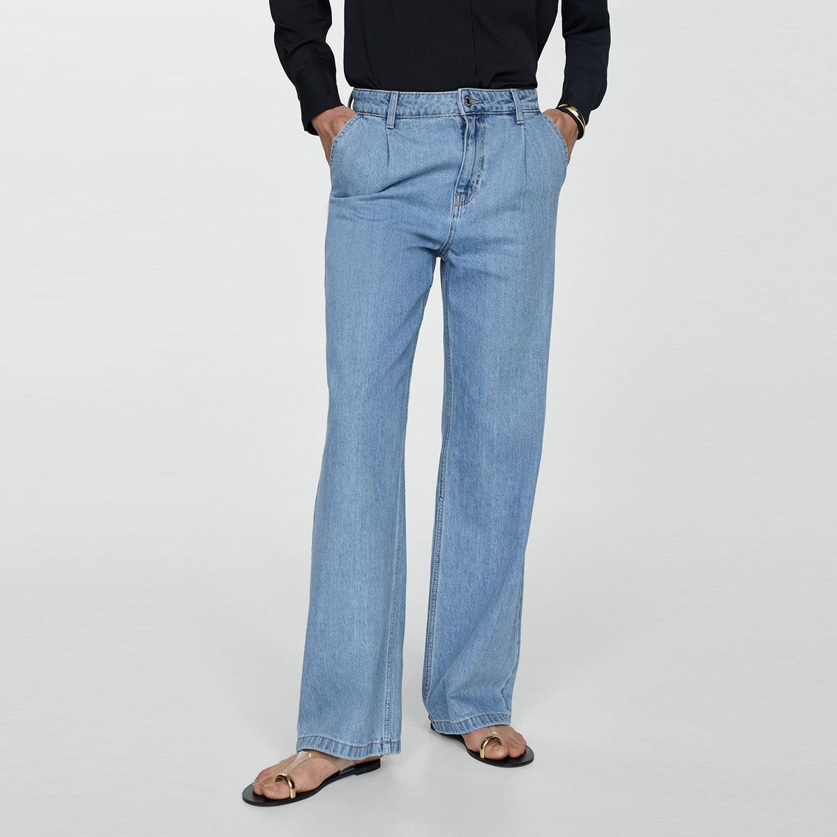 MANGO - Jeans Mujer Arletita Tiro Medio Wideleg Pinzas Mujer Mango