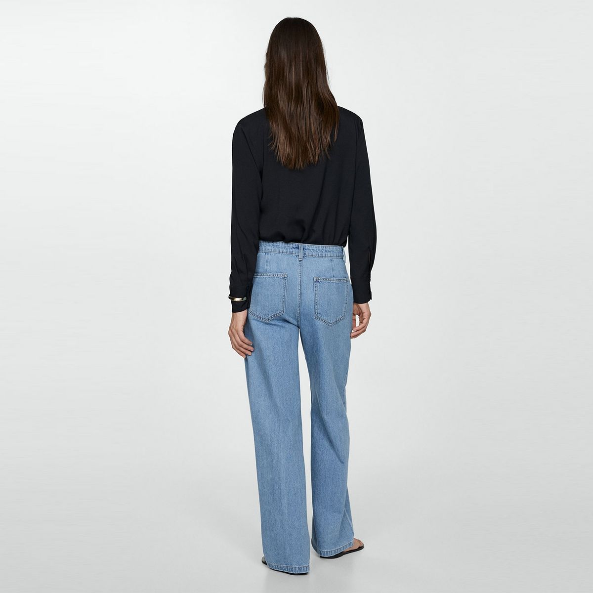 MANGO - Jeans Mujer Arletita Tiro Medio Wideleg Pinzas Mujer Mango