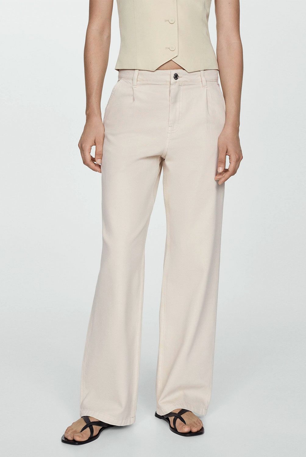 MANGO - Jeans Mujer Arletita Tiro Medio Wideleg Pinzas Mujer Mango