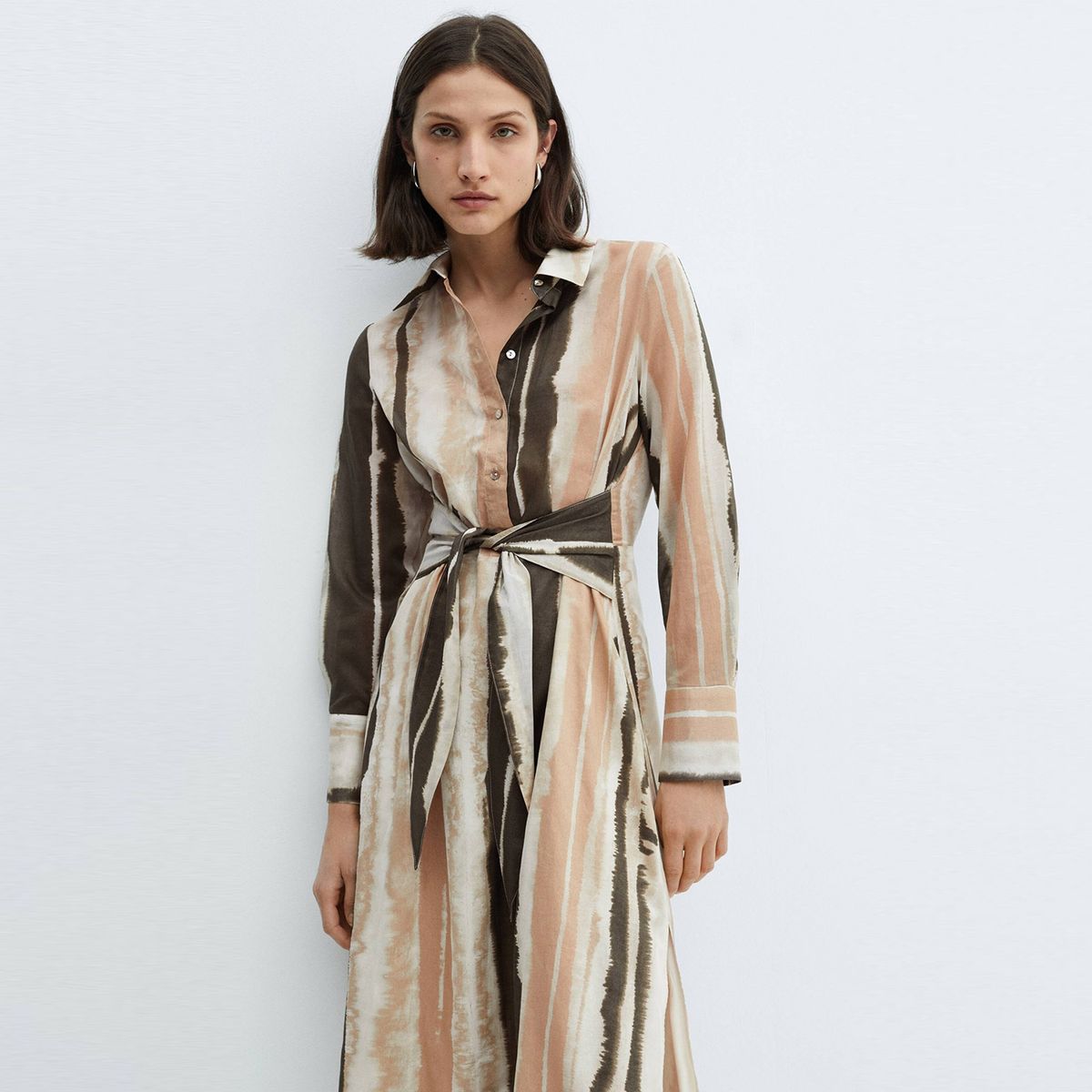 MANGO - Vestido Camisero Tie-Dye Lazo Mujer Mango