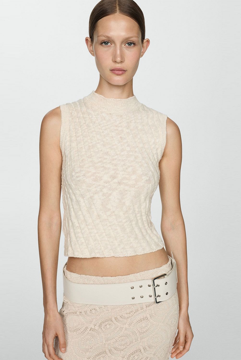 MANGO - Top Punto Canalé Cuello Perkins Mujer Mango
