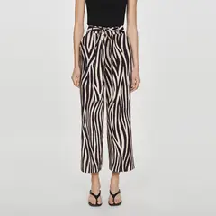 MANGO - Pantalón Ancho Estampado Cebra Mujer