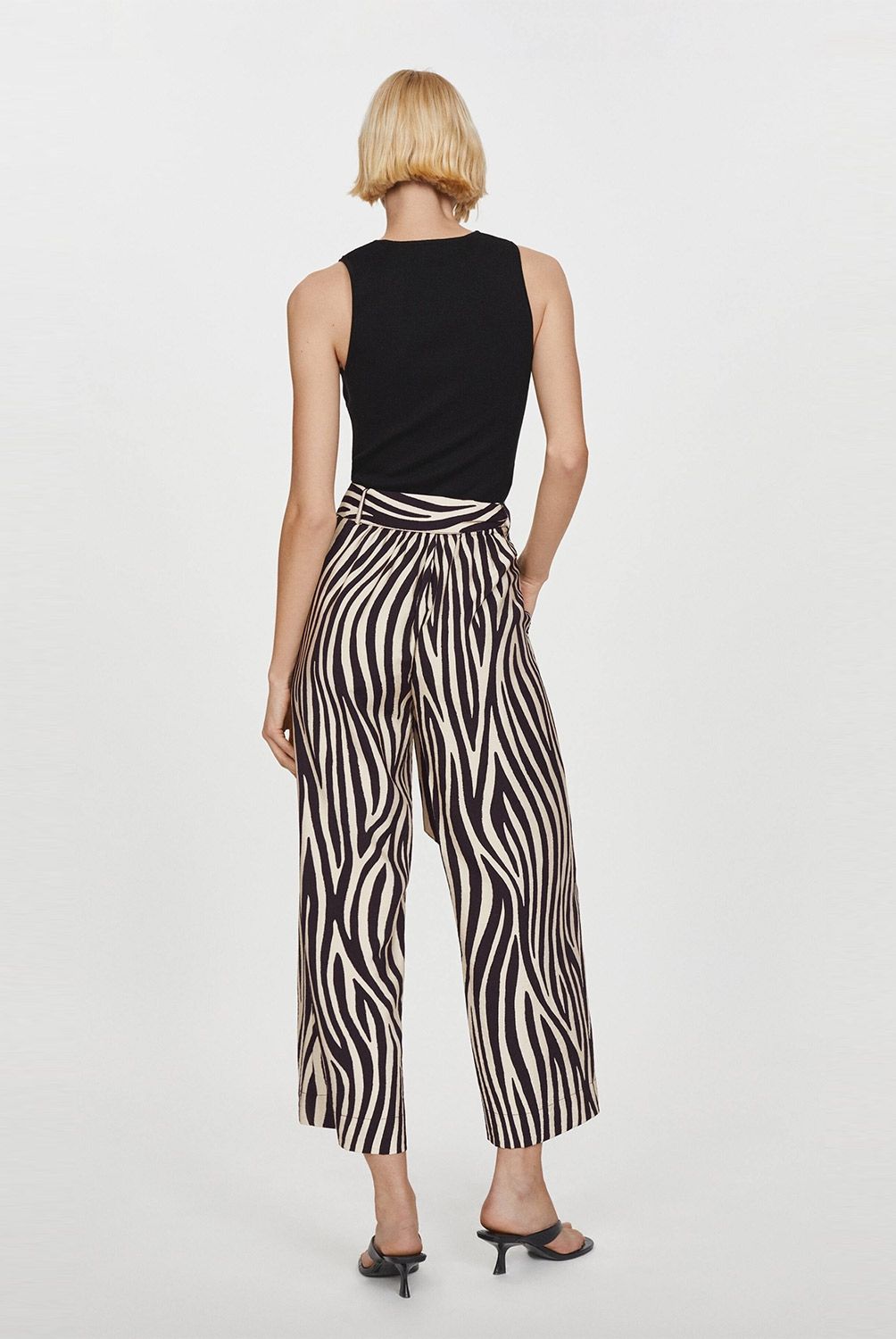 MANGO - Pantalón Ancho Estampado Cebra Mujer Mango