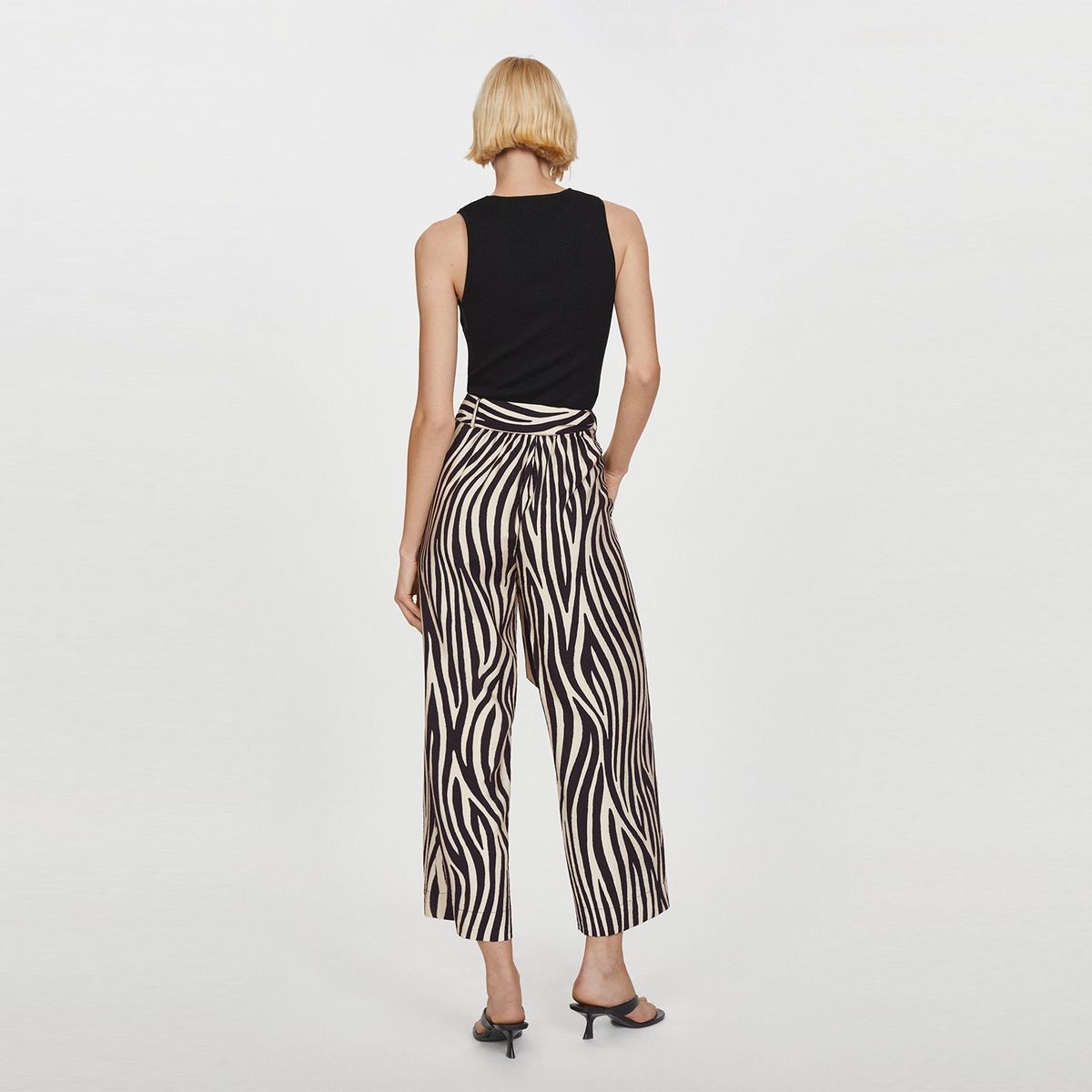 MANGO - Pantalón Ancho Estampado Cebra Mujer Mango