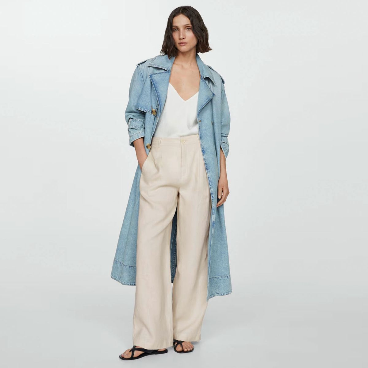 MANGO - Pantalón Wideleg 100% Lino Mujer Mango