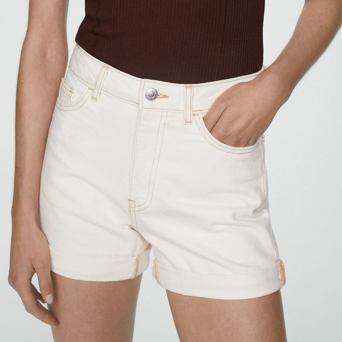 MANGO - Shorts Vaqueros Tiro Alto Mujer Mango