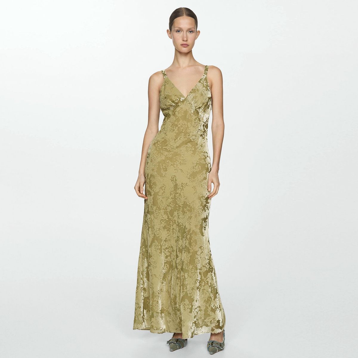 MANGO - Vestido Largo Detalles Terciopelo Mujer Mango