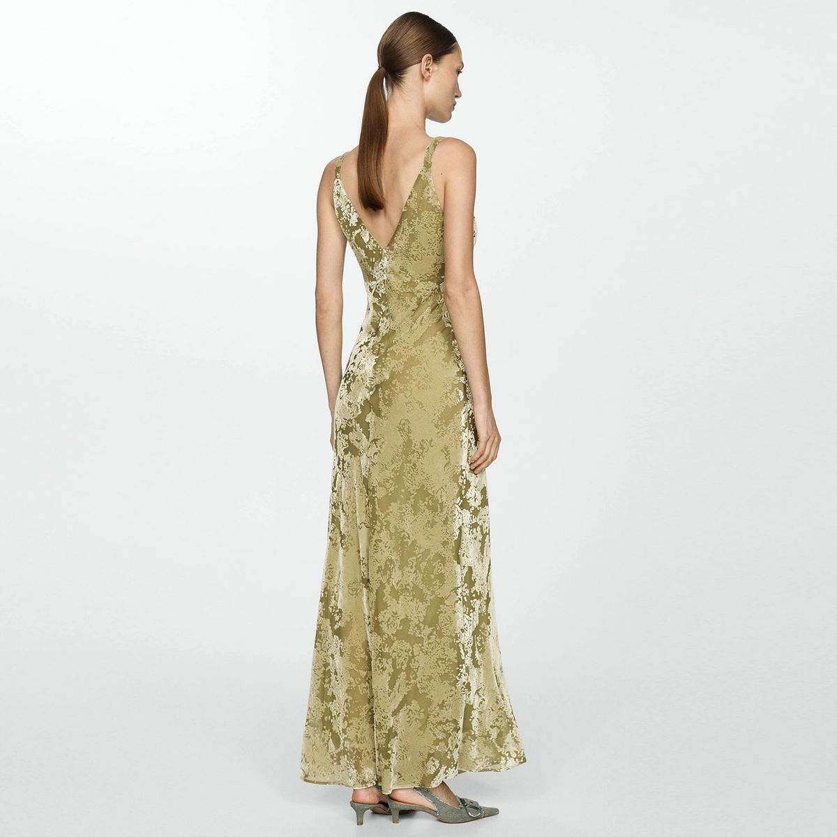 MANGO - Vestido Largo Detalles Terciopelo Mujer Mango