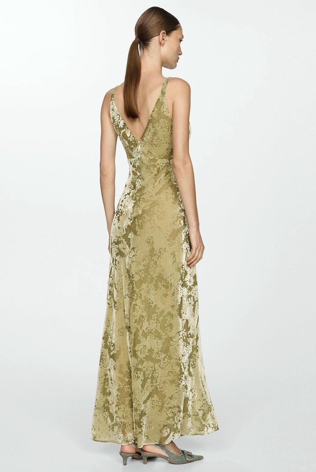 MANGO - Vestido Largo Detalles Terciopelo Mujer Mango