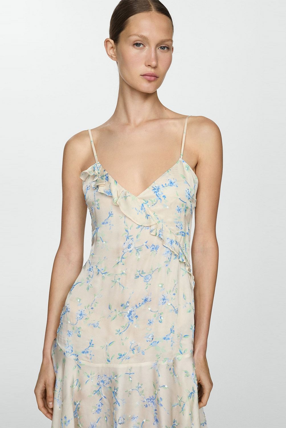 MANGO - Vestido Floral Volantes Mujer Mango