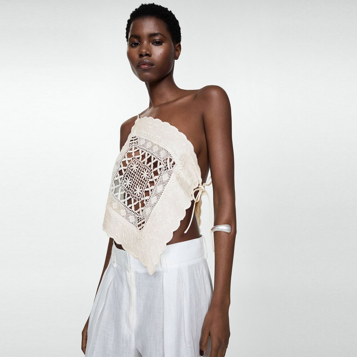 MANGO - Top Asimétrico Panel Bordado Mujer Mango