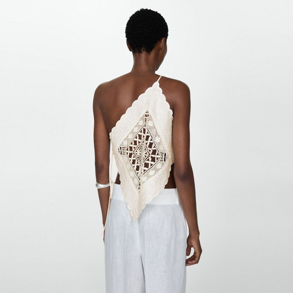 MANGO - Top Asimétrico Panel Bordado Mujer Mango