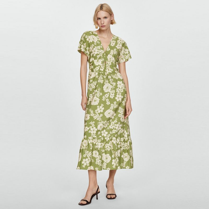 MANGO - Vestido Mujer Estampado con Abertura Mango