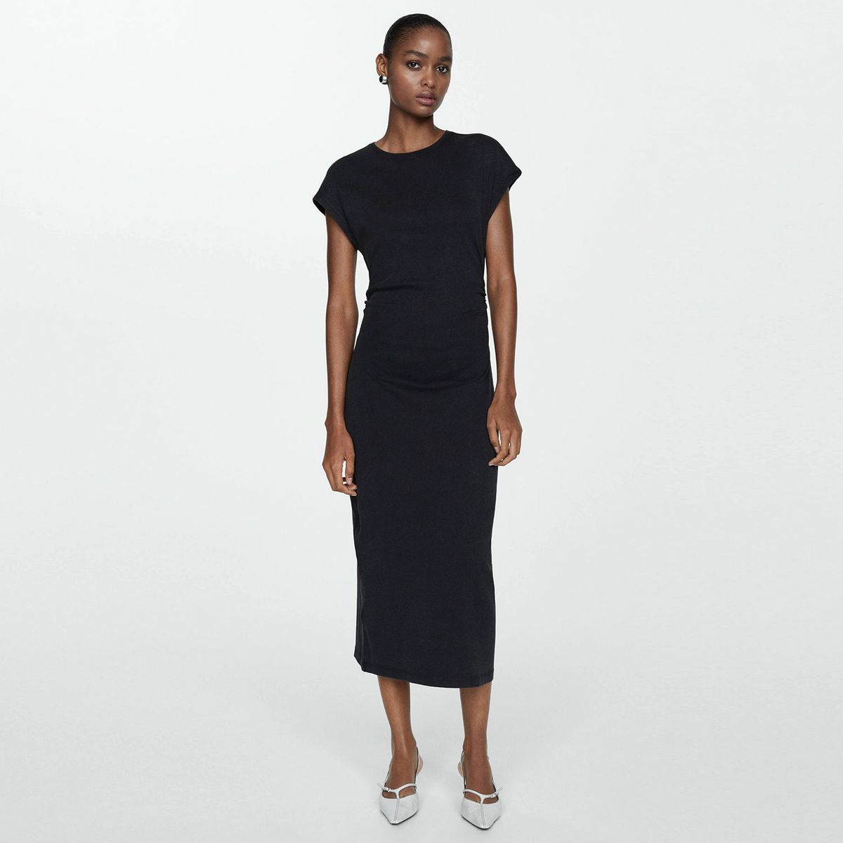 MANGO - Vestido 100% Algodón Drapeado Mujer Mango