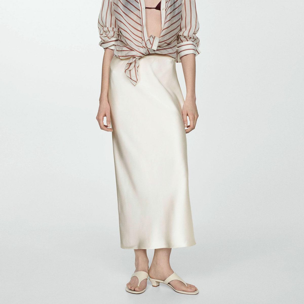 MANGO - Falda Midi Satinada Mujer Mango