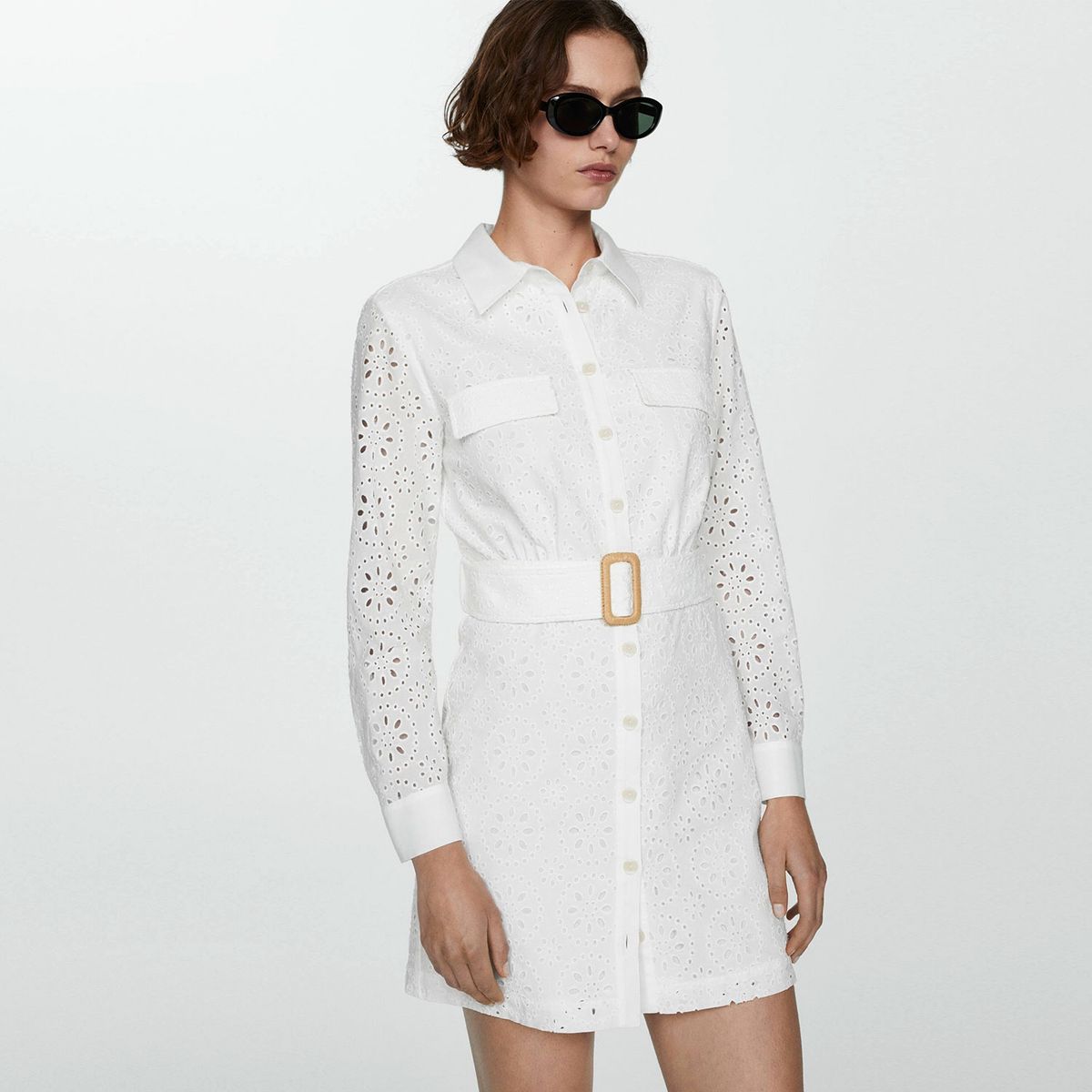 MANGO - Vestido Camisero Bordado Suizo Mujer Mango