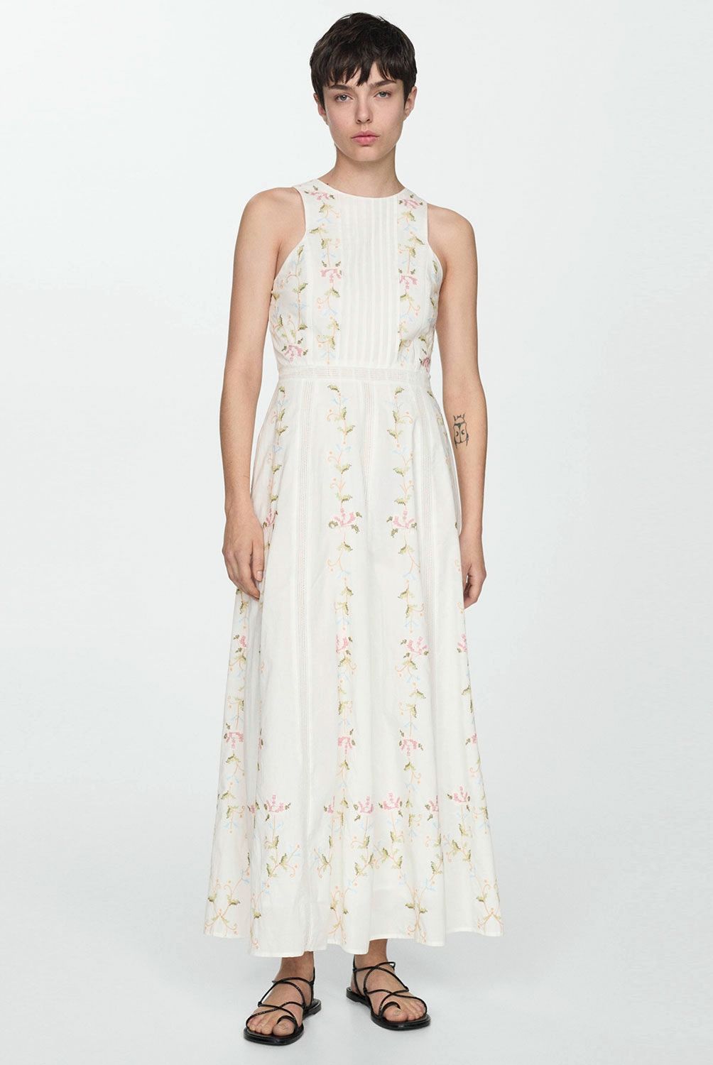 MANGO - Vestido Bordado Algodón Mujer Mango
