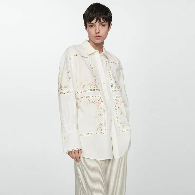 MANGO - Camisa Oversize Detalle Bordado Mujer Mango